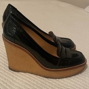 YSL Patent Leather Penny Loafer Wedge Heels